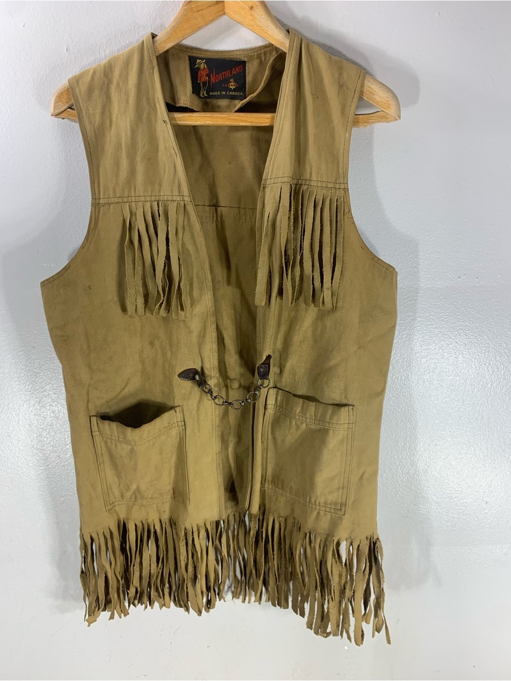 Vintage Northland Canada Fringed Western Vest Made in Canada Tan Cowboy
